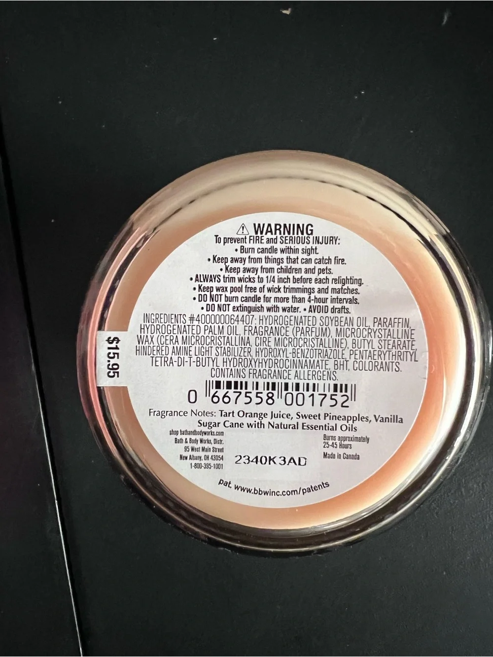 Bath & Body Works Orange Pineapple Punch Single Wick Scented Candle